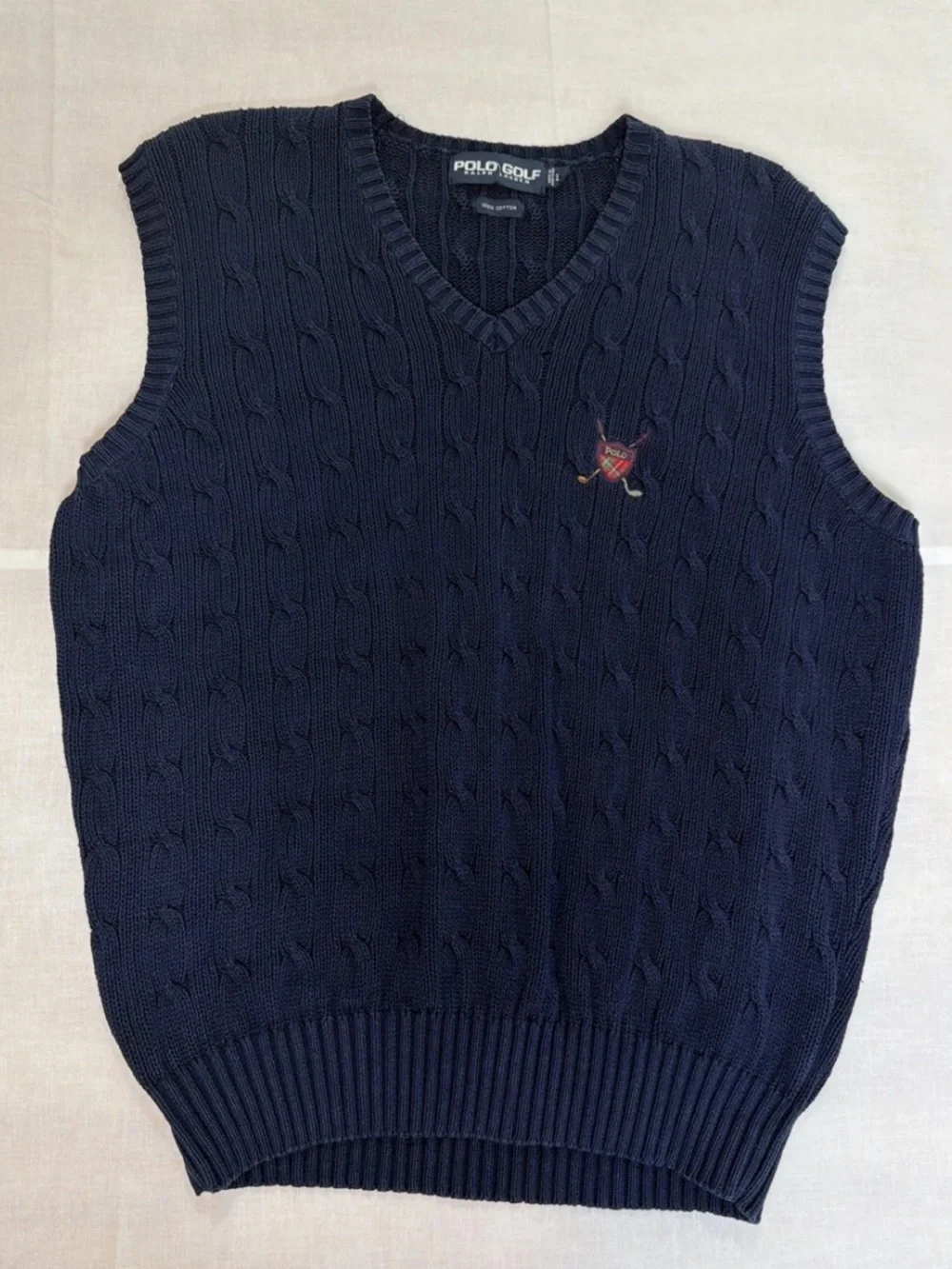 Vintage Polo Ralph Lauren Sweater Vest Mens Size L Golf Cable Knit Crest